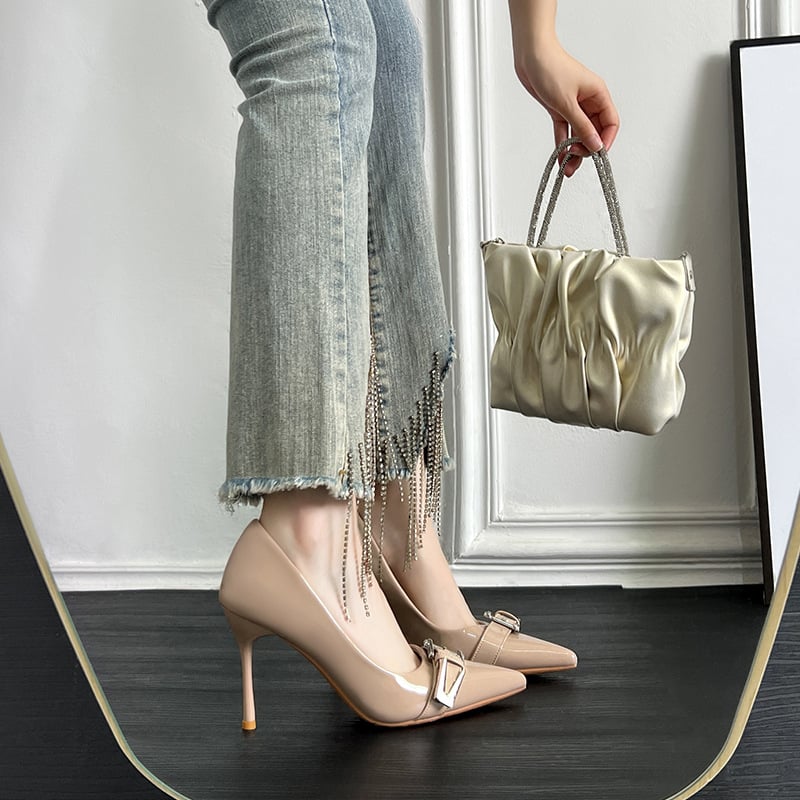 Γυναικείες γόβες με μυτερό δάχτυλο, ύψος τακουνιού 6–8 εκ, πάνω μέρος από υπερ-ίνες, εσωτερική επένδυση PU, σόλα από καουτσούκ