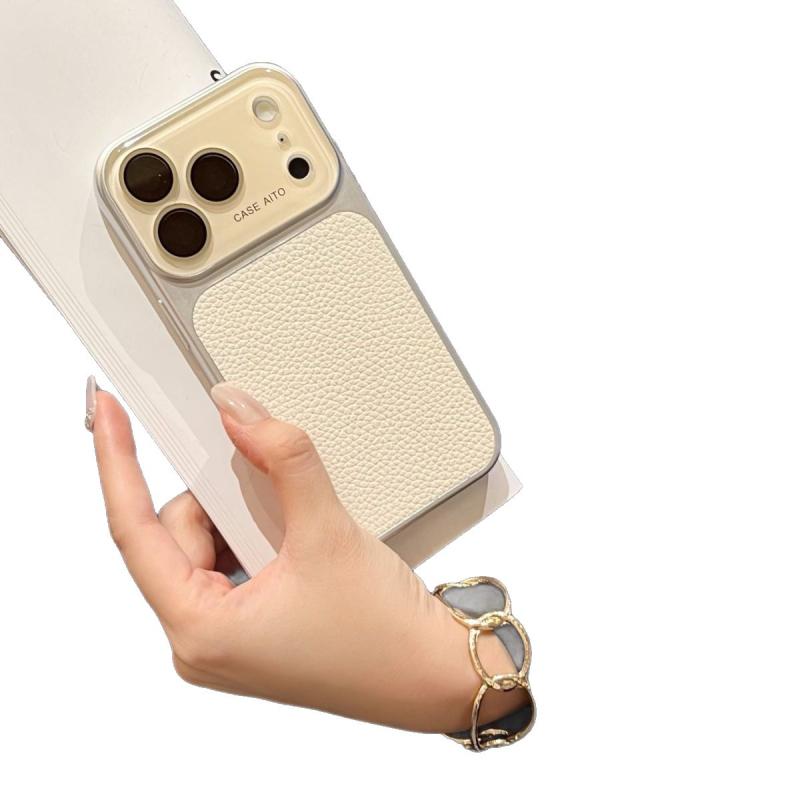 Kućište za iPhone 16/17 s jesensko-zimskim retro lychee uzorkom, od umjetne kože, reljefno graviranje, otporno na padove