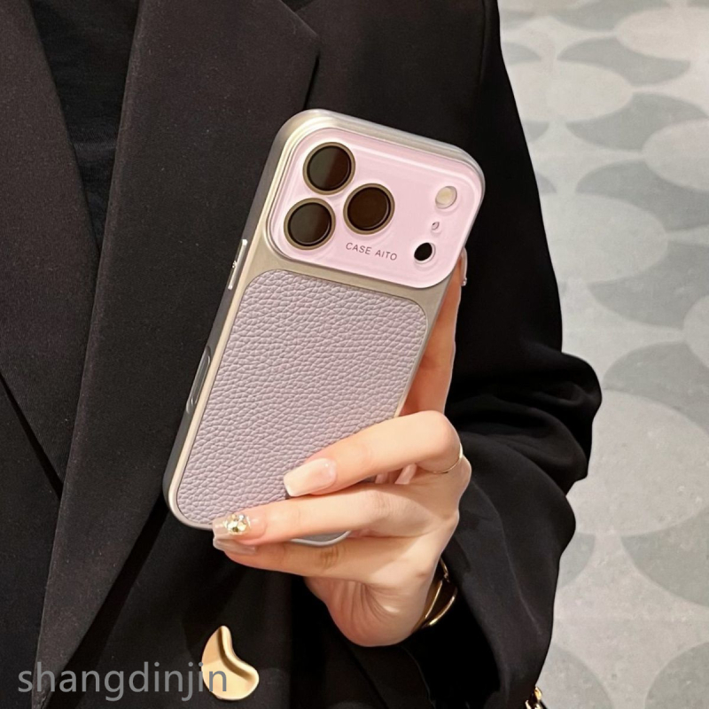 Kućište za iPhone 16/17 s jesensko-zimskim retro lychee uzorkom, od umjetne kože, reljefno graviranje, otporno na padove
