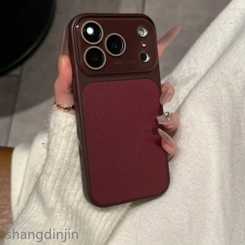 Kućište za iPhone 16/17 s jesensko-zimskim retro lychee uzorkom, od umjetne kože, reljefno graviranje, otporno na padove