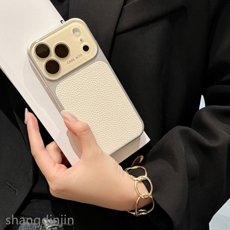 Kućište za iPhone 16/17 s jesensko-zimskim retro lychee uzorkom, od umjetne kože, reljefno graviranje, otporno na padove