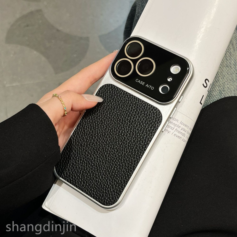 Kućište za iPhone 16/17 s jesensko-zimskim retro lychee uzorkom, od umjetne kože, reljefno graviranje, otporno na padove