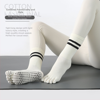 Дамски йога чорапи за пръсти, противохлъзгащи, памучни, висок тръбен маншет, 70–80% памук, абсорбиращи пот и филтър на миризмата, за йога, пилатес и фитнес