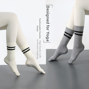 Дамски йога чорапи за пръсти, противохлъзгащи, памучни, висок тръбен маншет, 70–80% памук, абсорбиращи пот и филтър на миризмата, за йога, пилатес и фитнес