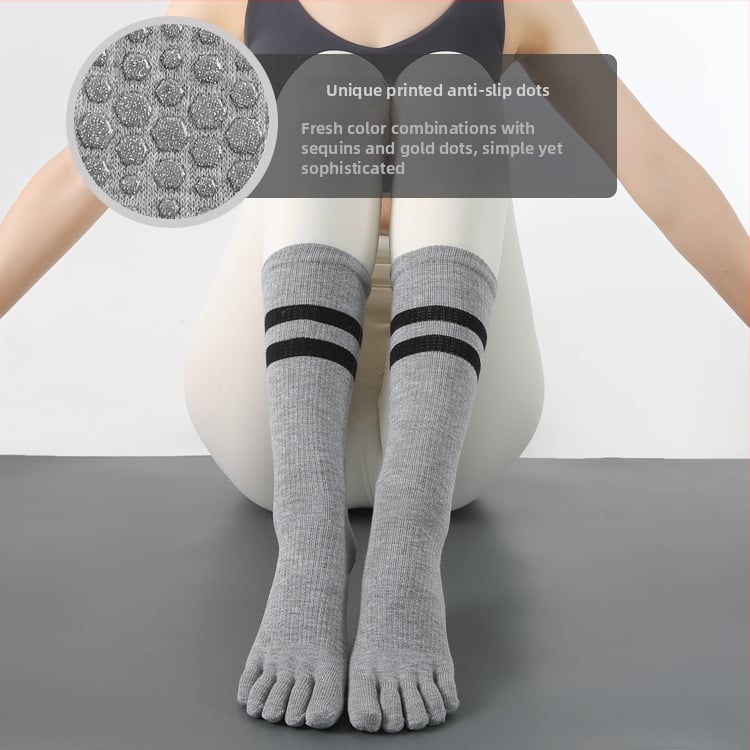 Дамски йога чорапи за пръсти, противохлъзгащи, памучни, висок тръбен маншет, 70–80% памук, абсорбиращи пот и филтър на миризмата, за йога, пилатес и фитнес