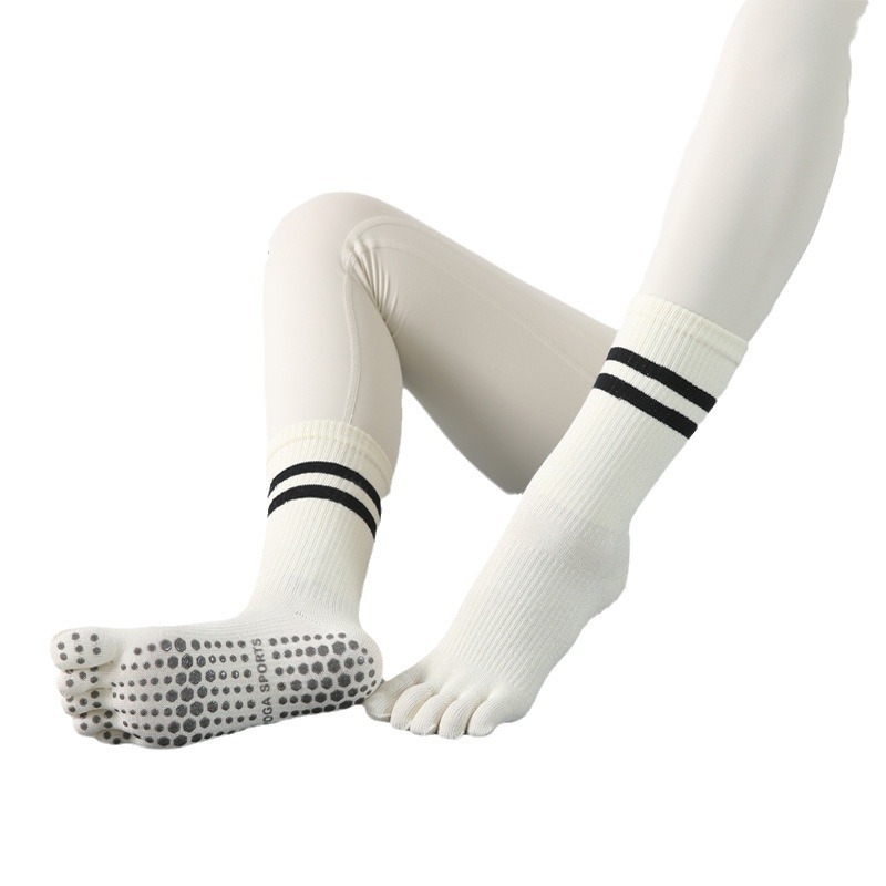 Дамски йога чорапи за пръсти, противохлъзгащи, памучни, висок тръбен маншет, 70–80% памук, абсорбиращи пот и филтър на миризмата, за йога, пилатес и фитнес