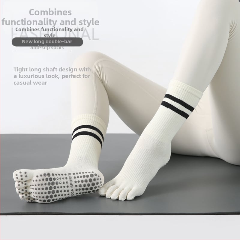 Дамски йога чорапи за пръсти, противохлъзгащи, памучни, висок тръбен маншет, 70–80% памук, абсорбиращи пот и филтър на миризмата, за йога, пилатес и фитнес