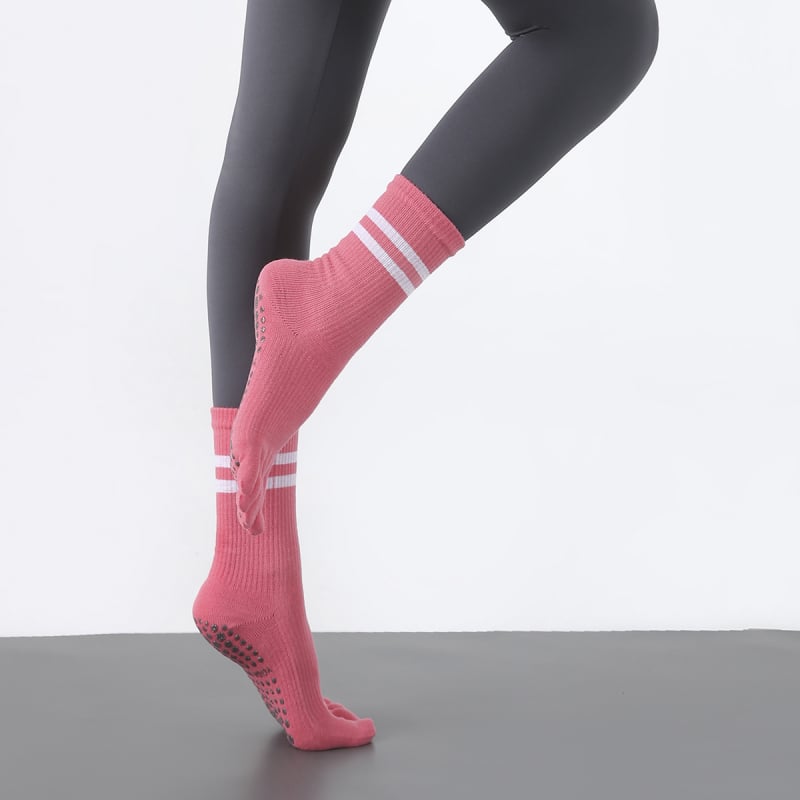 Дамски йога чорапи за пръсти, противохлъзгащи, памучни, висок тръбен маншет, 70–80% памук, абсорбиращи пот и филтър на миризмата, за йога, пилатес и фитнес