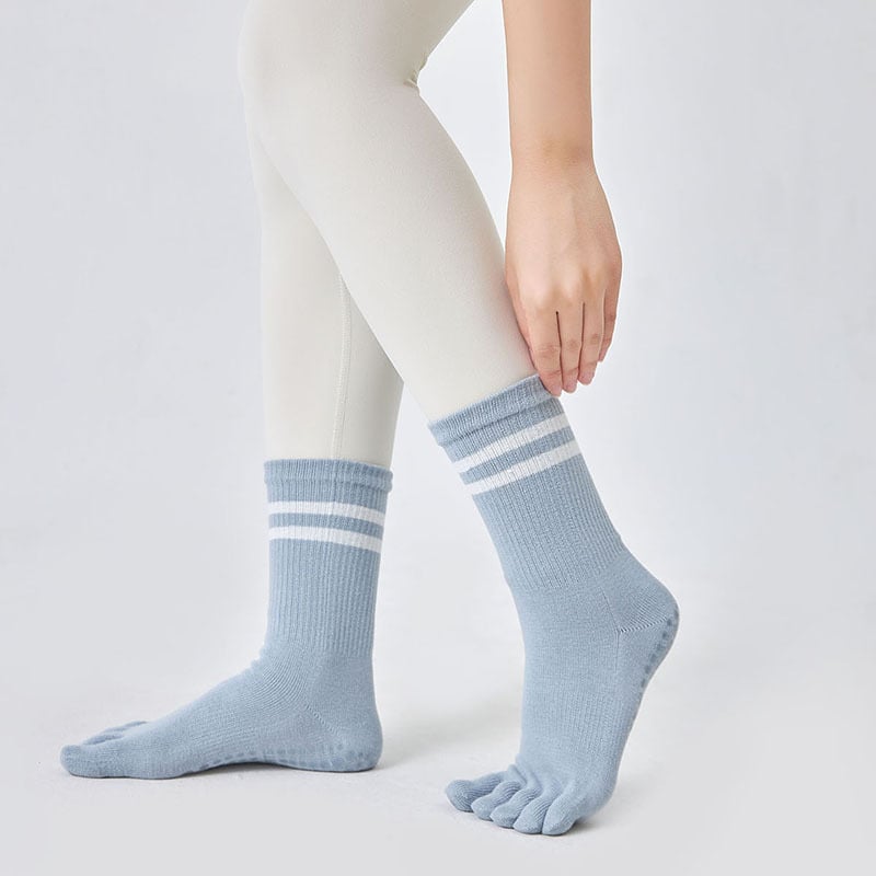Дамски йога чорапи за пръсти, противохлъзгащи, памучни, висок тръбен маншет, 70–80% памук, абсорбиращи пот и филтър на миризмата, за йога, пилатес и фитнес