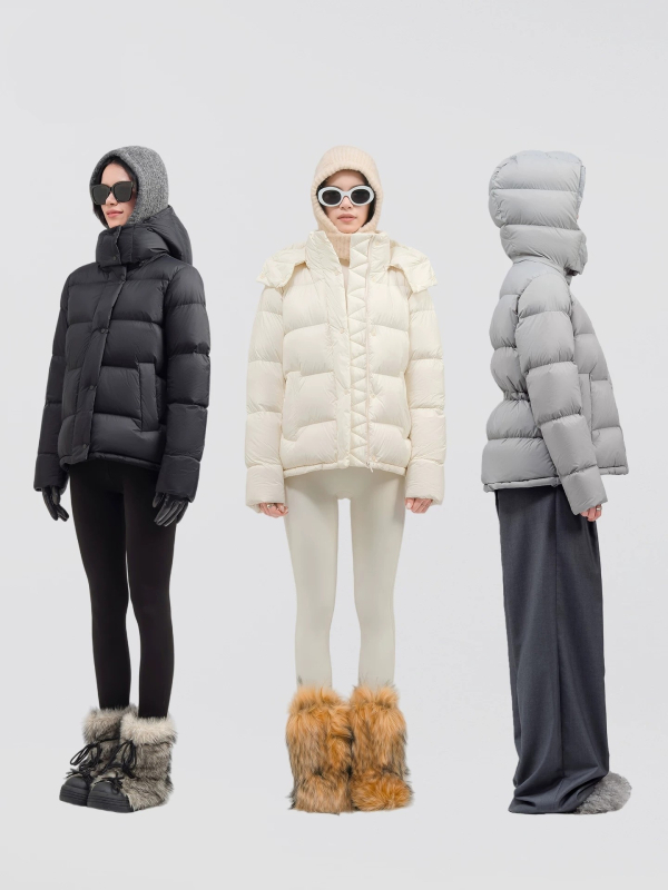 Dámska prešívaná zimná bunda s piatimi štvorcami, výplň z páperia 201–300 g, nylonová tkanina, úzky strih, kapucňa s odnímateľným golierom