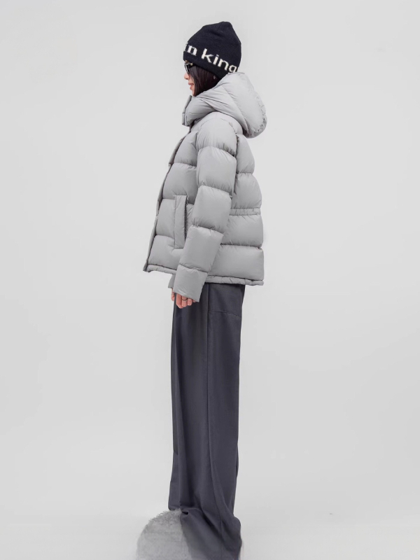 Dámska prešívaná zimná bunda s piatimi štvorcami, výplň z páperia 201–300 g, nylonová tkanina, úzky strih, kapucňa s odnímateľným golierom