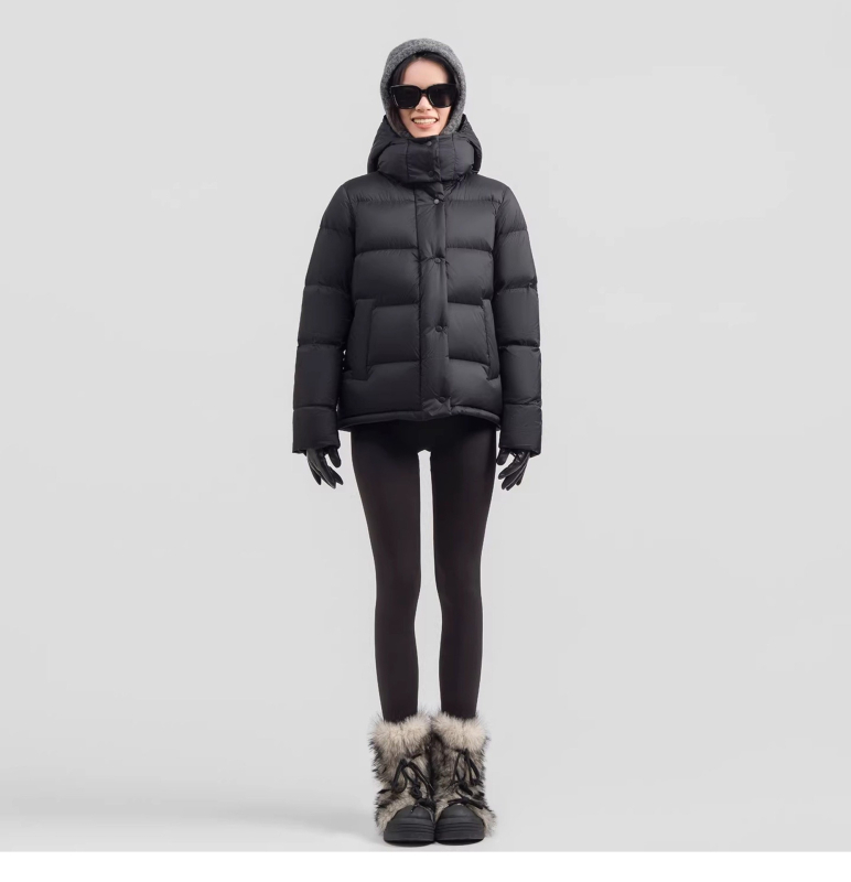 Dámska prešívaná zimná bunda s piatimi štvorcami, výplň z páperia 201–300 g, nylonová tkanina, úzky strih, kapucňa s odnímateľným golierom