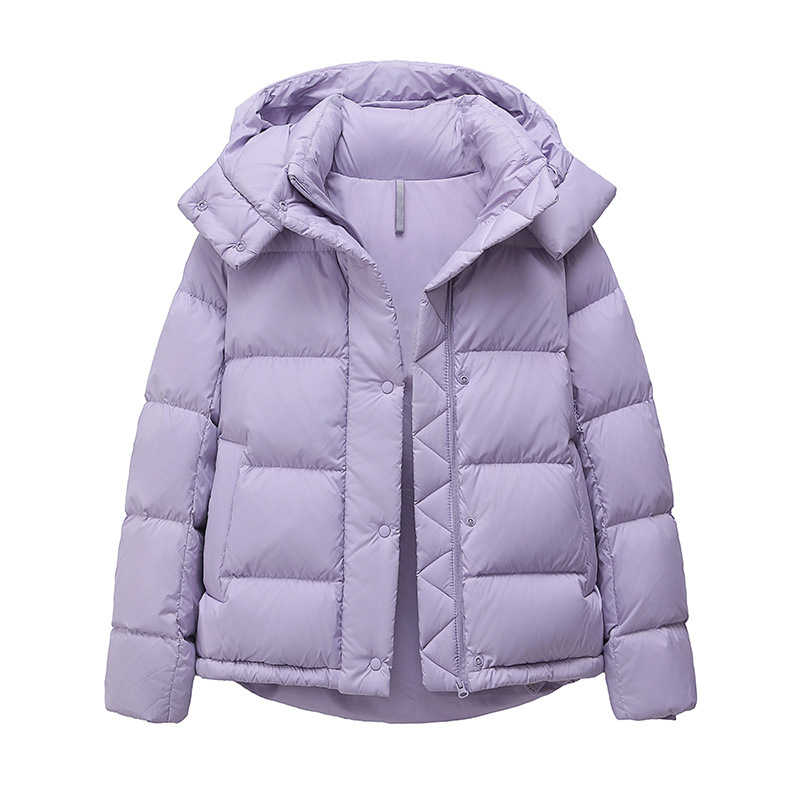 Dámska prešívaná zimná bunda s piatimi štvorcami, výplň z páperia 201–300 g, nylonová tkanina, úzky strih, kapucňa s odnímateľným golierom