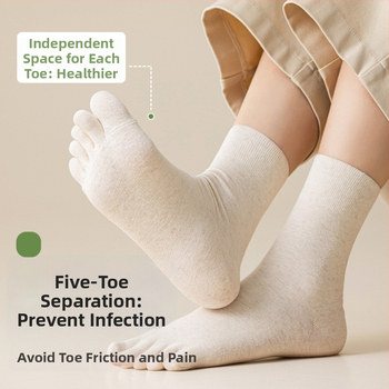 Женски чорапи с пет пръста против напукване, средна височина, силиконов хидратиращ ток, антифрикционни, памучно-полиестерно-спандексови, безшевни пръсти