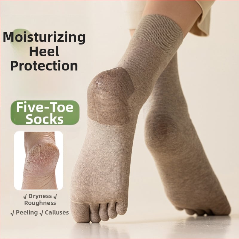 Женски чорапи с пет пръста против напукване, средна височина, силиконов хидратиращ ток, антифрикционни, памучно-полиестерно-спандексови, безшевни пръсти