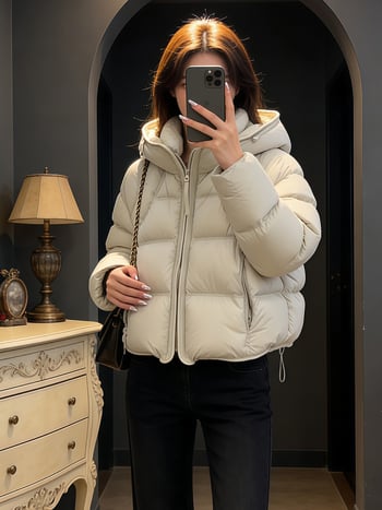 SEVEN TEARS Dámska pérová bunda s kapucňou, Výplň kačací páper 51–55%, Materiál: polyester, Hmotnosť páperia 101–200 g, Elegantný mestský štýl