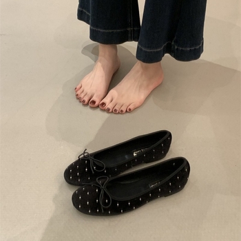 Βελούδινα Mary Jane γυναικεία με κρυστάλλους, στρογγύλη μύτη, χαμηλό τακούνι, slip-on, ριγέ σχέδιο