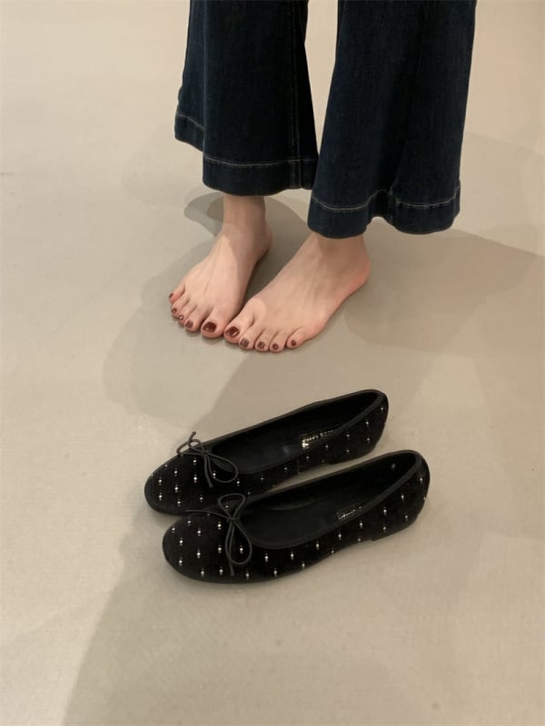 Βελούδινα Mary Jane γυναικεία με κρυστάλλους, στρογγύλη μύτη, χαμηλό τακούνι, slip-on, ριγέ σχέδιο