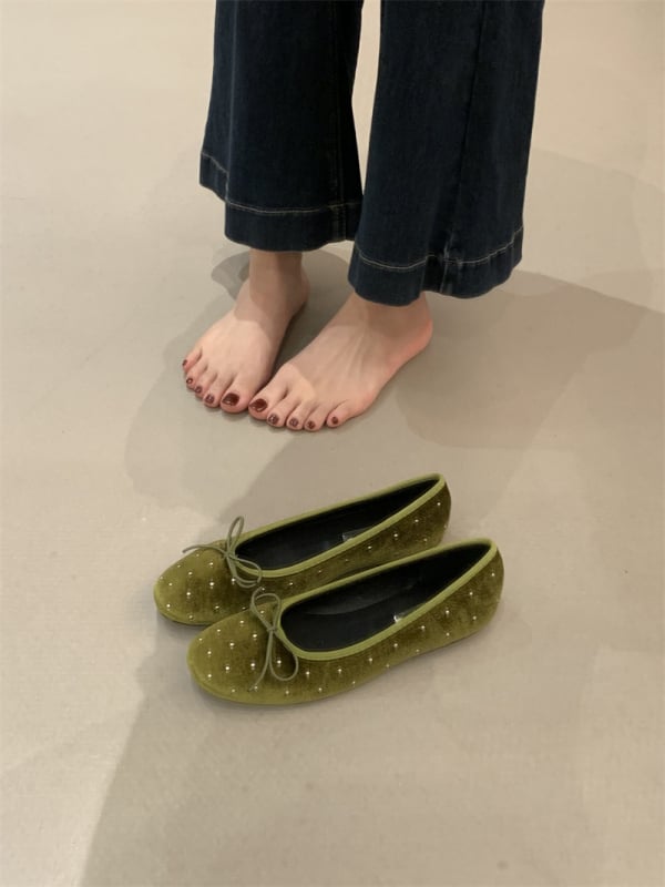 Βελούδινα Mary Jane γυναικεία με κρυστάλλους, στρογγύλη μύτη, χαμηλό τακούνι, slip-on, ριγέ σχέδιο