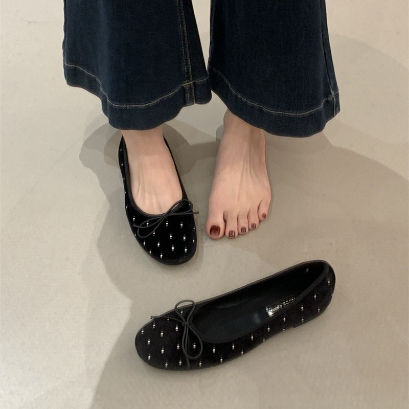 Βελούδινα Mary Jane γυναικεία με κρυστάλλους, στρογγύλη μύτη, χαμηλό τακούνι, slip-on, ριγέ σχέδιο