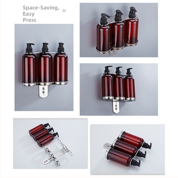 Ανοξείδωτη βάση τοίχου για φιάλες σαπουνιού, αντισηπτικό χεριών, αφρόλουτρο και μαλακτικό μαλλιών; μηχανισμός πατήματος με το χέρι; μοντέρνος μινιμαλιστικός σχεδιασμός; βάρος 0,35 kg; κατάλληλο για ξενοδοχεία, διαμερίσματα και μπάνια.