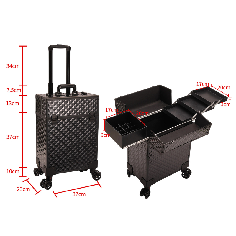 Cutie de machiaj cu tijă de tragere, ABS, roți universale, închidere cu lacăt