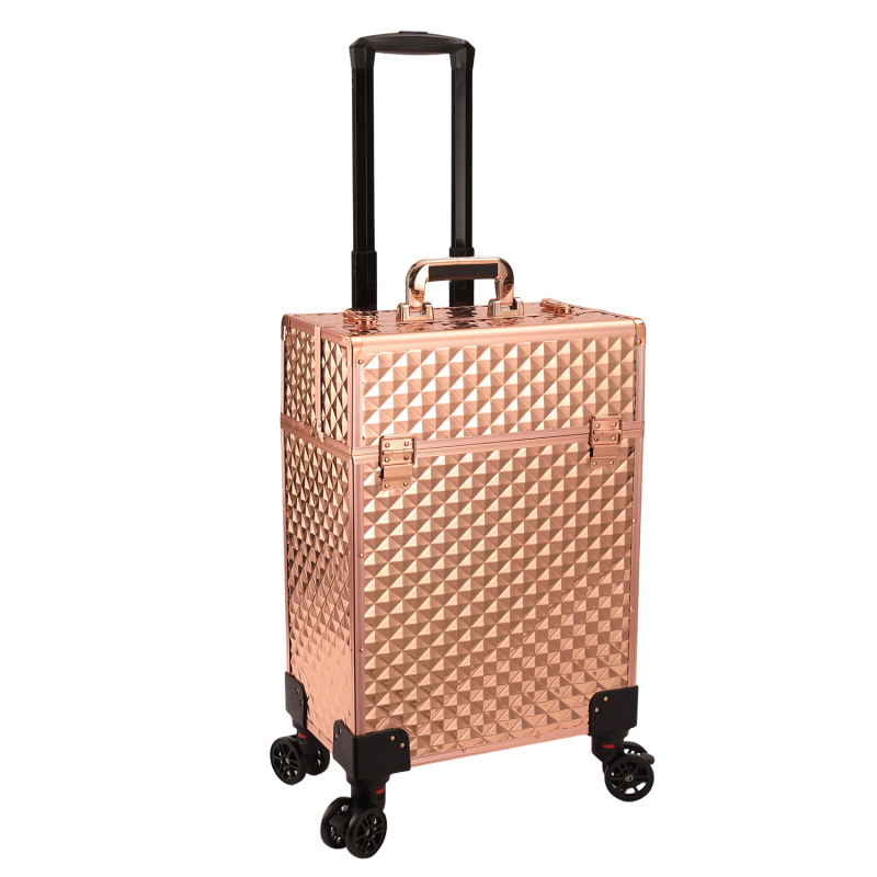 Cutie de machiaj cu tijă de tragere, ABS, roți universale, închidere cu lacăt