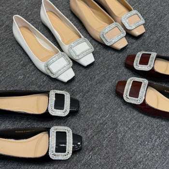 Binli Xiaojie Γυναικείες γόβες με φαρδύ χαμηλό τακούνι - τετράγωνη μύτη, δέρμα patent, πάτος από φυσικό δέρμα