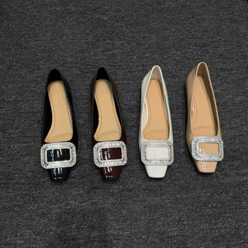 Binli Xiaojie Γυναικείες γόβες με φαρδύ χαμηλό τακούνι - τετράγωνη μύτη, δέρμα patent, πάτος από φυσικό δέρμα