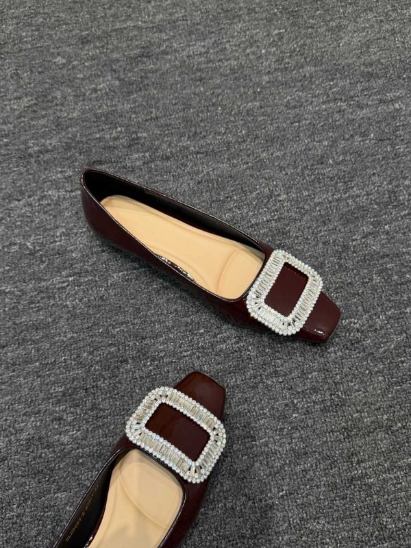 Binli Xiaojie Γυναικείες γόβες με φαρδύ χαμηλό τακούνι - τετράγωνη μύτη, δέρμα patent, πάτος από φυσικό δέρμα