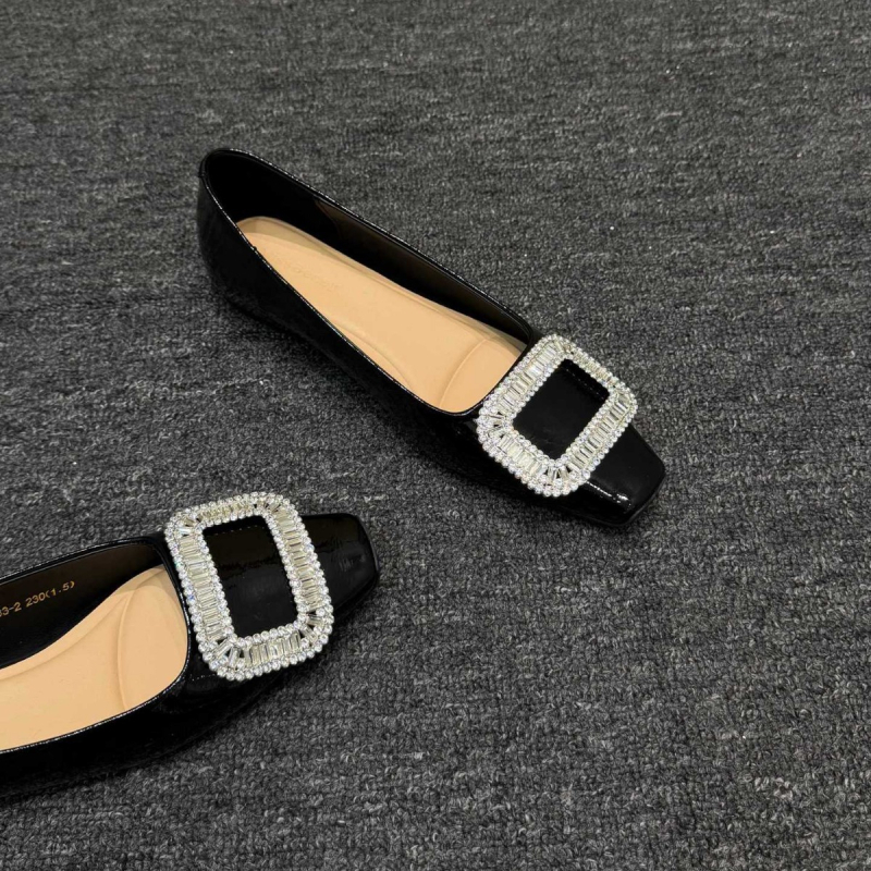 Binli Xiaojie Γυναικείες γόβες με φαρδύ χαμηλό τακούνι - τετράγωνη μύτη, δέρμα patent, πάτος από φυσικό δέρμα