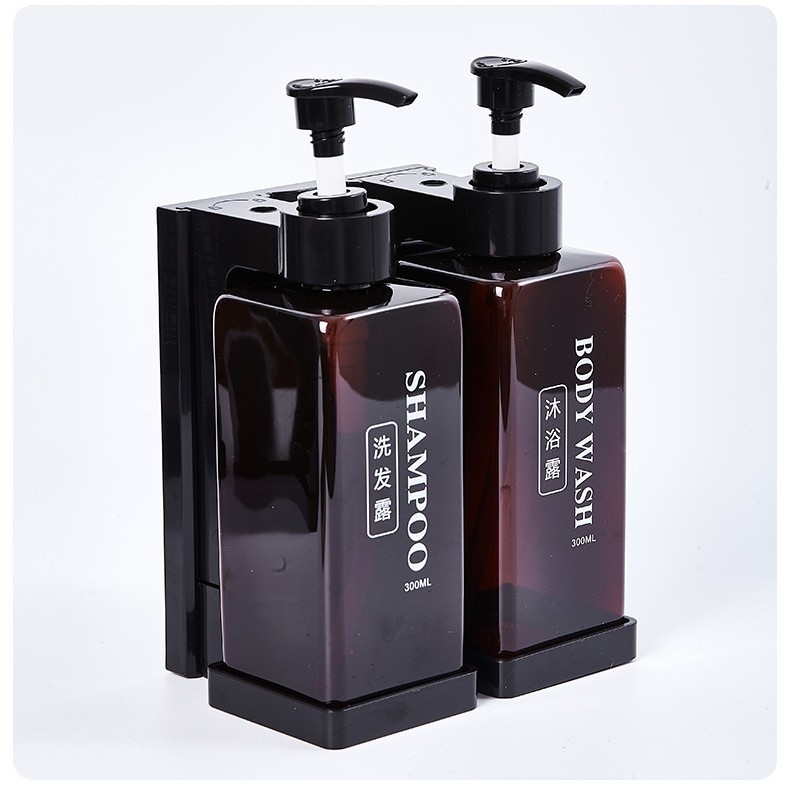 Τοίχου Διπλός Διανομέας Σαπουνιού Ξενοδοχείου, Αντι-Κλοπή, Για Σαμπουάν και Αφρόλουτρο, ABS+PET, Ανοδιωμένη Επιφάνεια