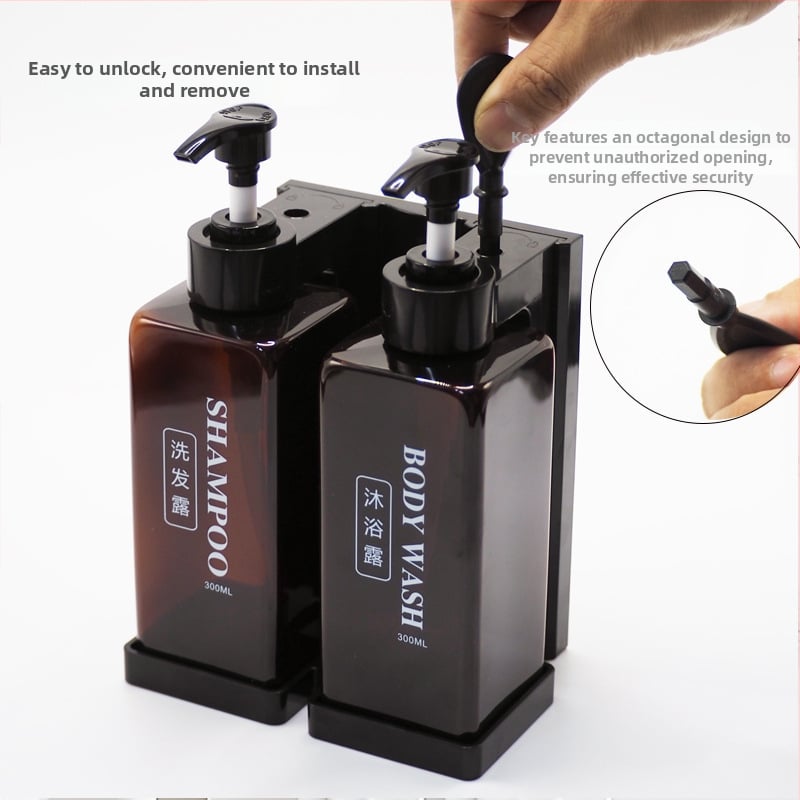 Τοίχου Διπλός Διανομέας Σαπουνιού Ξενοδοχείου, Αντι-Κλοπή, Για Σαμπουάν και Αφρόλουτρο, ABS+PET, Ανοδιωμένη Επιφάνεια