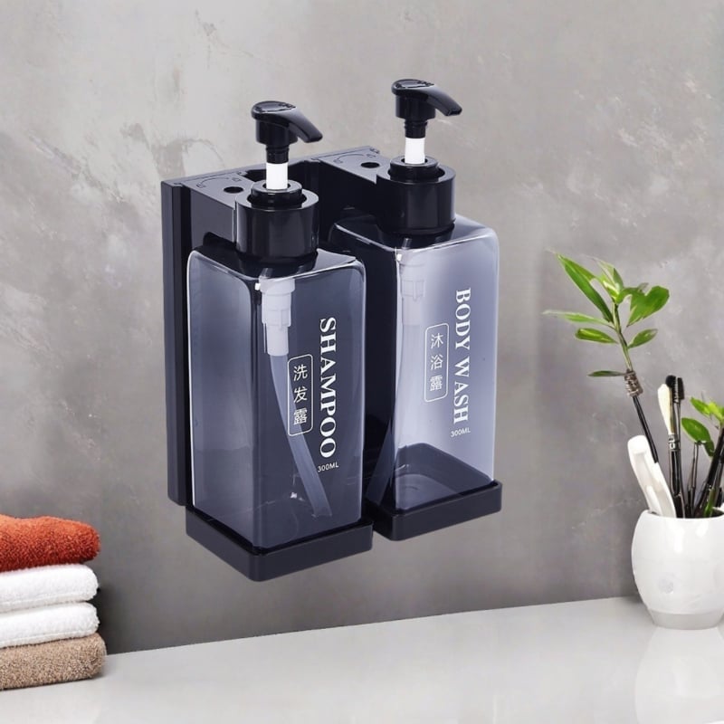 Τοίχου Διπλός Διανομέας Σαπουνιού Ξενοδοχείου, Αντι-Κλοπή, Για Σαμπουάν και Αφρόλουτρο, ABS+PET, Ανοδιωμένη Επιφάνεια