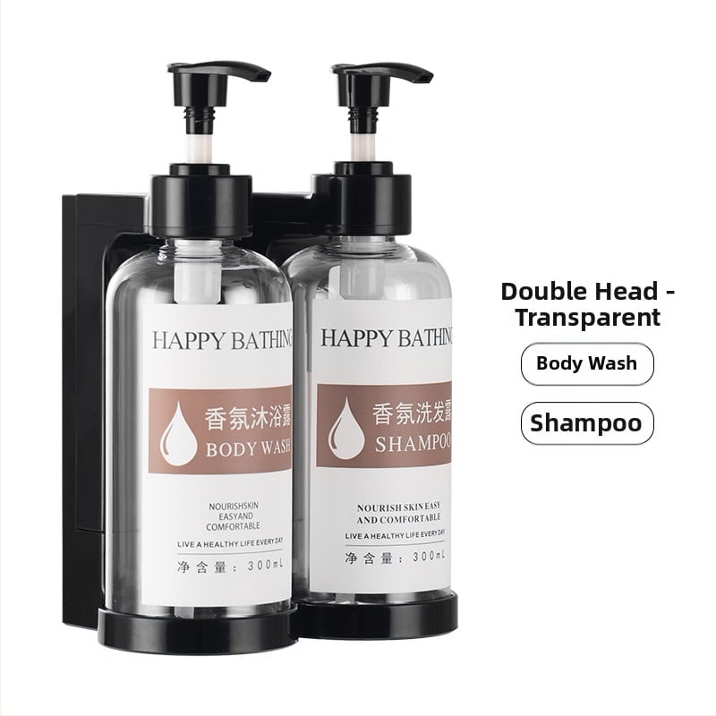 Τοίχο-μονταρισμένος διανομέας σαπουνιού χωρίς διάτρηση – χειροκίνητη πίεση, πλαστικό σώμα. Για μπάνιο ξενοδοχείου. Διανέμει σαπούνι, αντισηπτικό, σαμπουάν και gel μπάνιου.