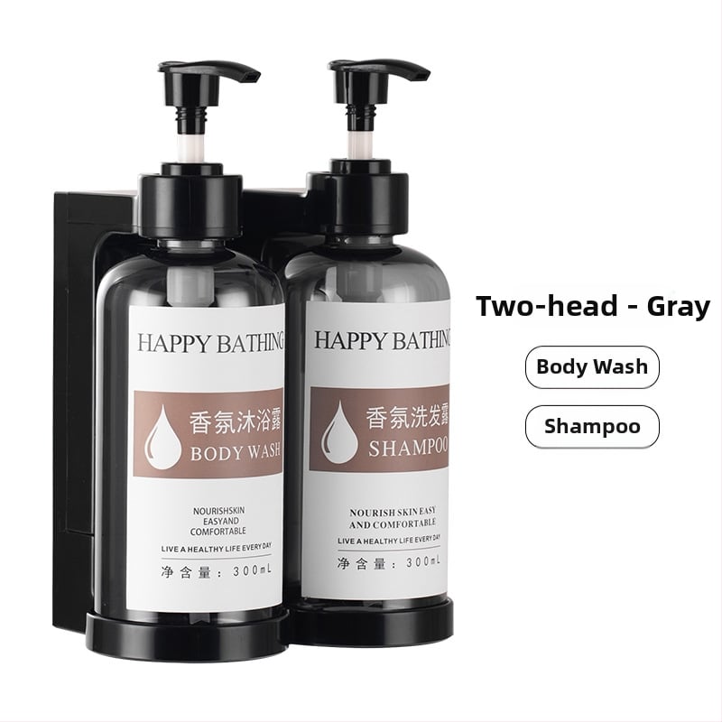 Τοίχο-μονταρισμένος διανομέας σαπουνιού χωρίς διάτρηση – χειροκίνητη πίεση, πλαστικό σώμα. Για μπάνιο ξενοδοχείου. Διανέμει σαπούνι, αντισηπτικό, σαμπουάν και gel μπάνιου.