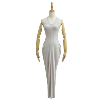 Női ujjatlan V-nyakú, hosszú A-vonalú ruha spandex keverékből, színes panelek mintázattal