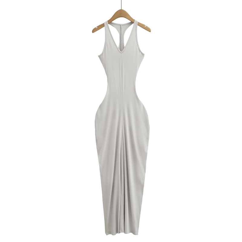 Női ujjatlan V-nyakú, hosszú A-vonalú ruha spandex keverékből, színes panelek mintázattal