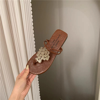Ženske sandale s francuskim stilom, T-strap, PU gornji dio, gumeni đon, rhinestone ukrasi, ljetna dnevna obuća