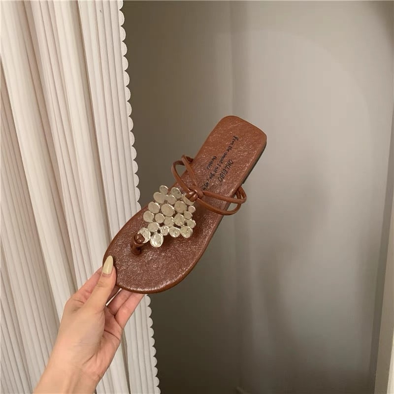 Ženske sandale s francuskim stilom, T-strap, PU gornji dio, gumeni đon, rhinestone ukrasi, ljetna dnevna obuća