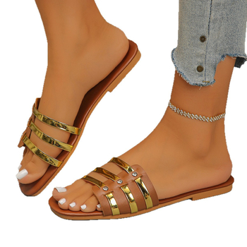 Pletena sandala s otvorenim prstom, slip-on (Gornji dio: PU; Unutarnji dio: PU; Đon: guma; Ravni potplat; Debljina đona: 0-3 cm)