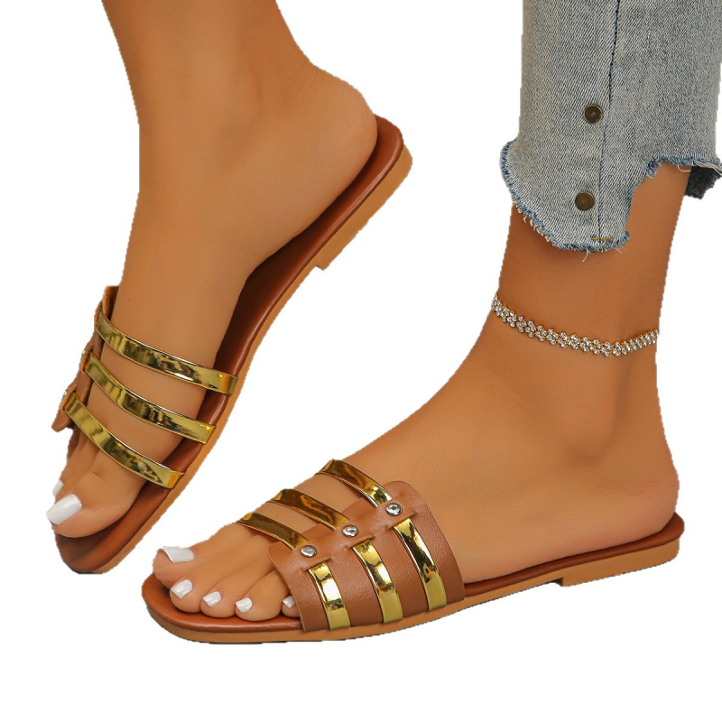 Pletena sandala s otvorenim prstom, slip-on (Gornji dio: PU; Unutarnji dio: PU; Đon: guma; Ravni potplat; Debljina đona: 0-3 cm)