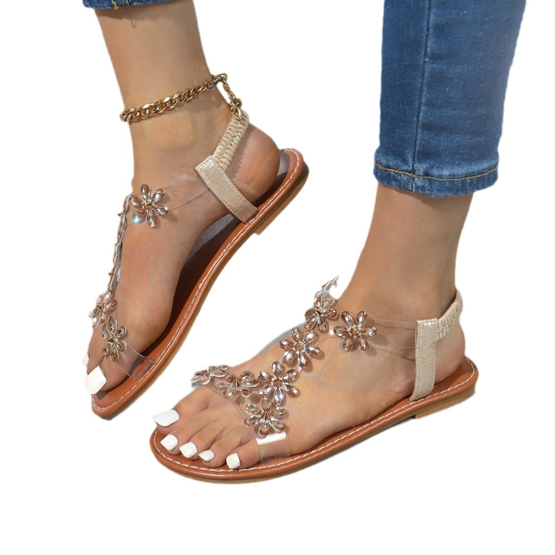 Sandale s remenčićima — gornji dio od PU, gumena potplata, okrugli vrh, svakodnevni casual stil, ravna potplata.
