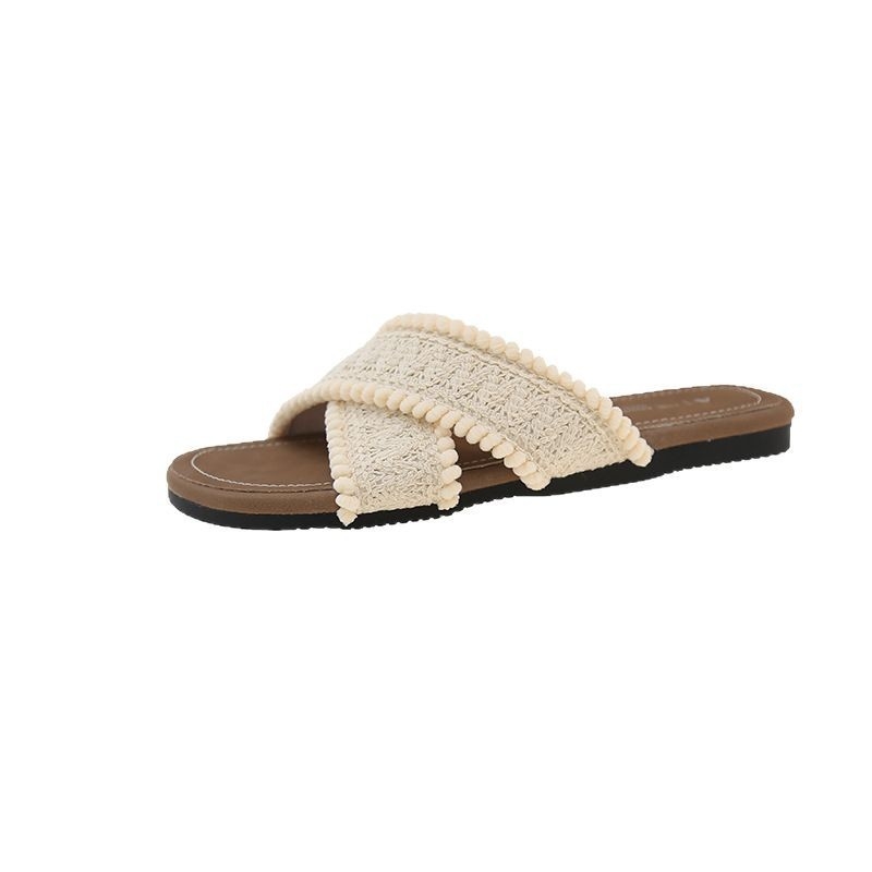 Ženske sandale s jednim remenom, gornji dio od tkanine, gumena potplata, slip-on, za plažu