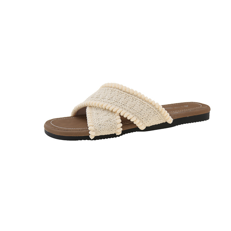 Ženske sandale s jednim remenom, gornji dio od tkanine, gumena potplata, slip-on, za plažu