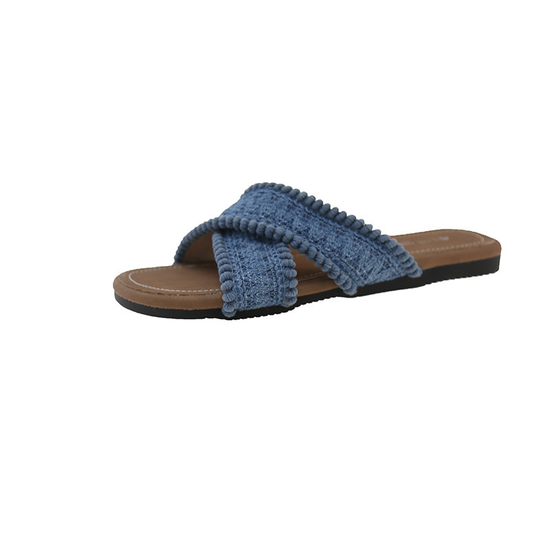 Ženske sandale s jednim remenom, gornji dio od tkanine, gumena potplata, slip-on, za plažu