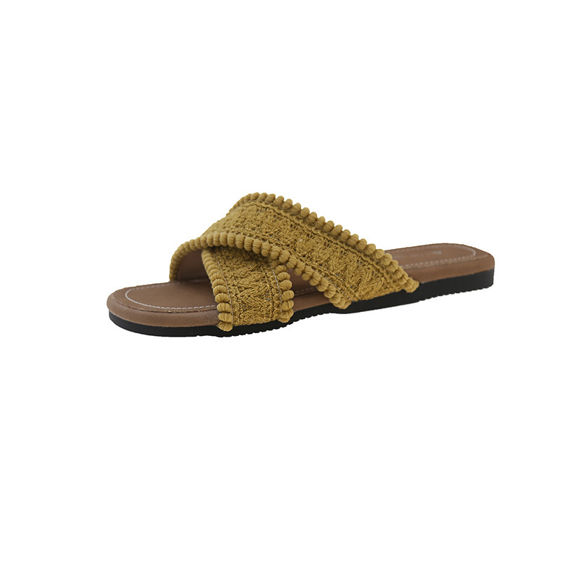 Ženske sandale s jednim remenom, gornji dio od tkanine, gumena potplata, slip-on, za plažu