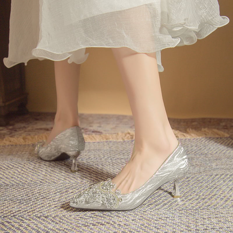 Γυναικείες γόβες ψηλοτάκουνες με μυτερό δάχτυλο, PU επάνω μέρος, 6–8 εκ. τακούνι, τραχείς τακούνες