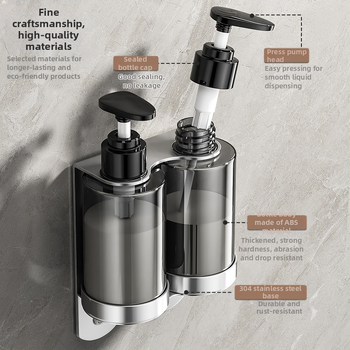 Στήριγμα φιαλών σαπουνιού και σαμπουάν από ανοξείδωτο ατσάλι 304 — τοίχου, βουρτσισμένη επιφάνεια, μοντέρνος μινιμαλισμός, χειροκίνητο πάτημα