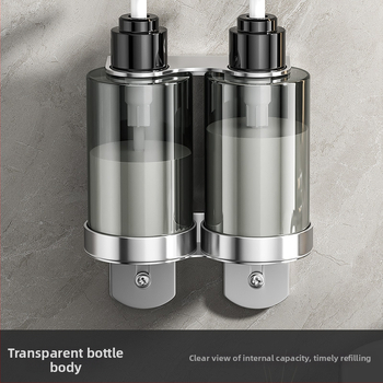 Στήριγμα φιαλών σαπουνιού και σαμπουάν από ανοξείδωτο ατσάλι 304 — τοίχου, βουρτσισμένη επιφάνεια, μοντέρνος μινιμαλισμός, χειροκίνητο πάτημα